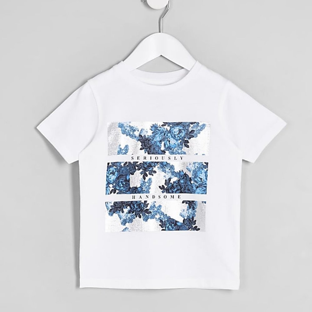 River Island Boys White 'Seriously Handsome' Print T-Shirt